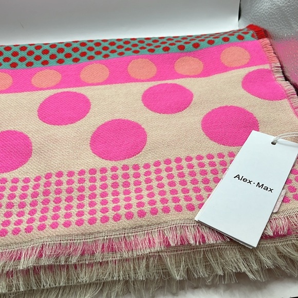 ALEX MAX - Pink Stripes & Polka Dots Scarf Colorful Made in Italy - Picture 4 of 12